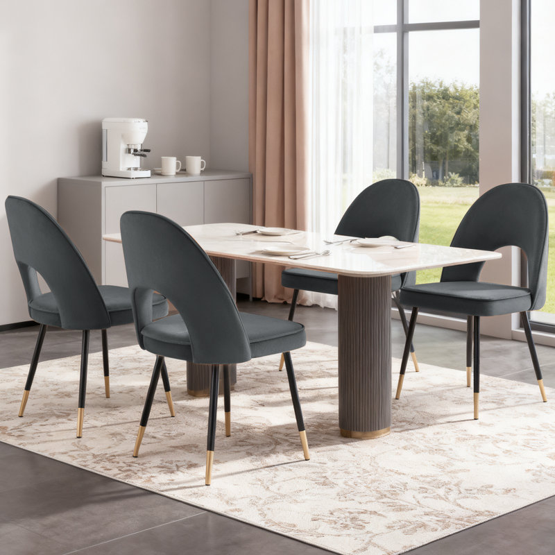 Zackery Velvet Upholstered Dining Chair Parsons, Grey, 4