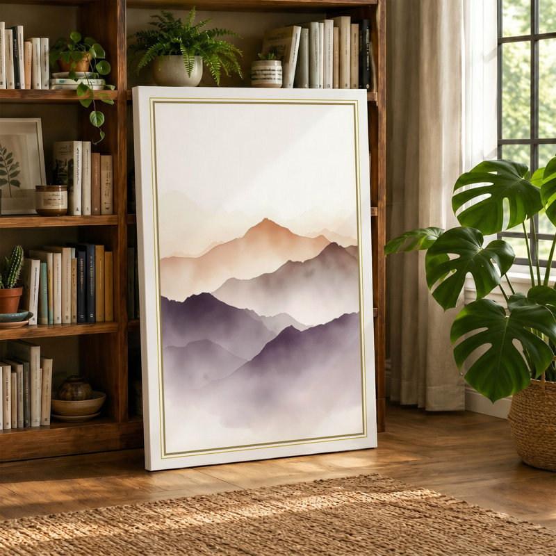 Mountains at Sunrise Japandi - Wrapped Canvas, 18x12 - 45.7 x 30.5 cm, Ochre Border