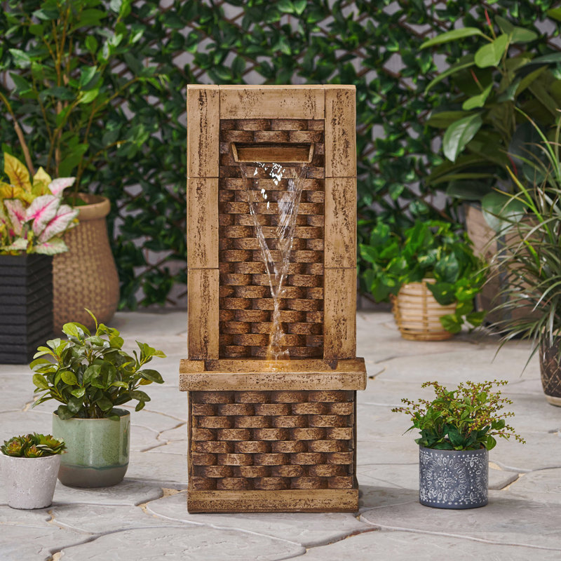 Fontaine de sol artisanale de 35,25 po de hauteur, rÃ©sistante aux intempÃ©ries, avec Ã©clairage, brun clair