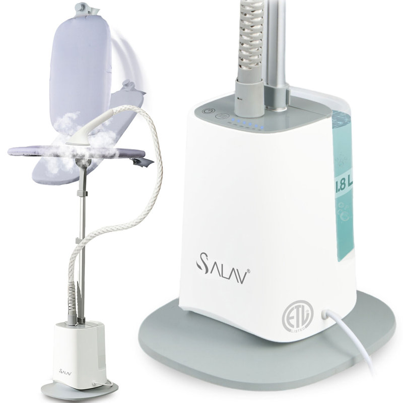 SALAV Complete Standing Garment Steamer with Pivoting Ironing Board & Auto Shut Off in Gray