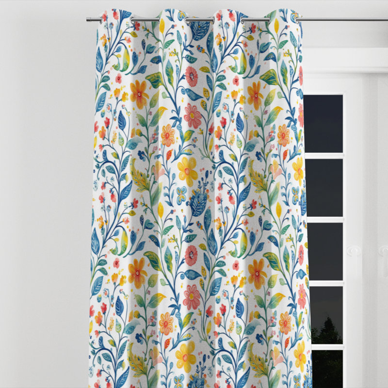 Rideaux Boho - rideau à œillets à motif cachemire coloré bleu d'été - 1 panneau, L 52 po x L 84 po, Œillets argentés