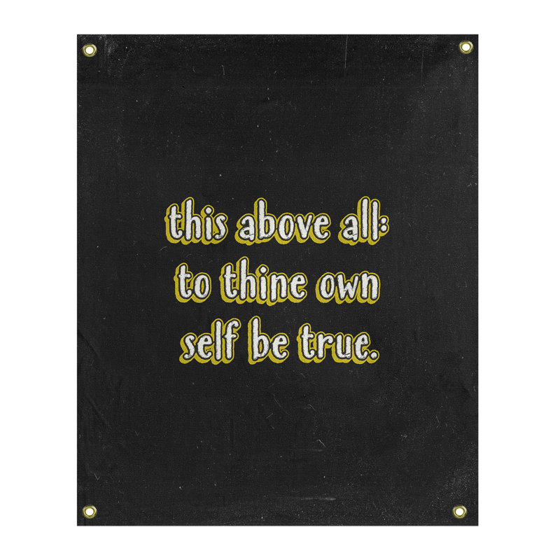 Tapisserie tableau noir en polyester, citation shakespeare, H 59 pi x l 50 po, Jaune
