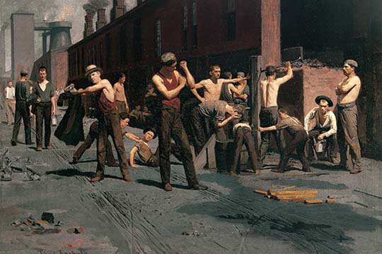 The ironworkers chez noontime-impression, H 28 po x l 42 po x P 1,5 po
