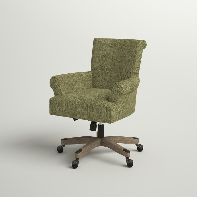 Olive Green High Back Swivel Office Armchair with Wood Base