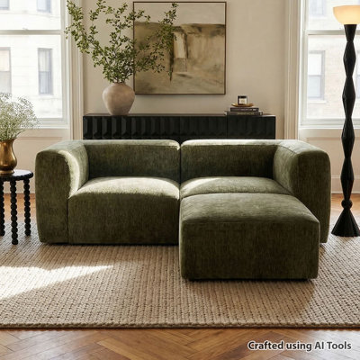 Deep Seat Chenille Modular Sectional Sofa with Movable Ottoman