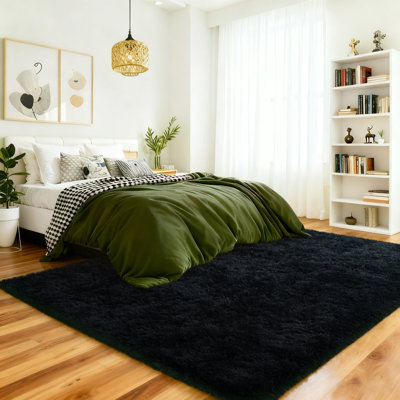 Tapis à poils longs noir doux 5 x 7 pi, intérieur pour salon, chambre à coucher, décoration intérieure