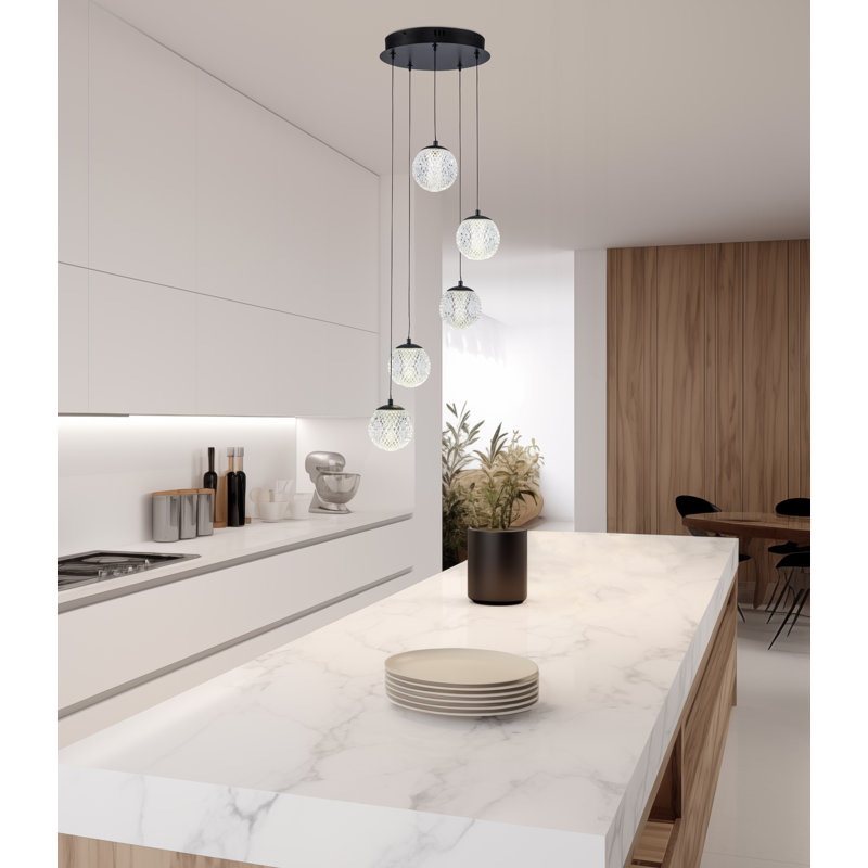 Luminaire suspendu cascade 5 lumières DEL Laziah