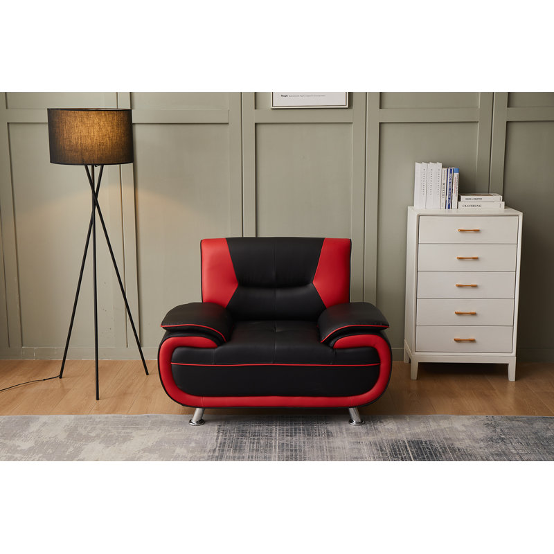Chaise de salon Ehan, Similicuir rouge / noir