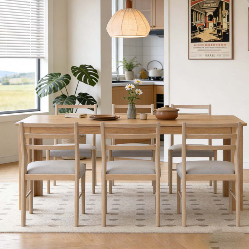 Ensemble de table de salle à manger 7 pièces, Bois naturel délavé