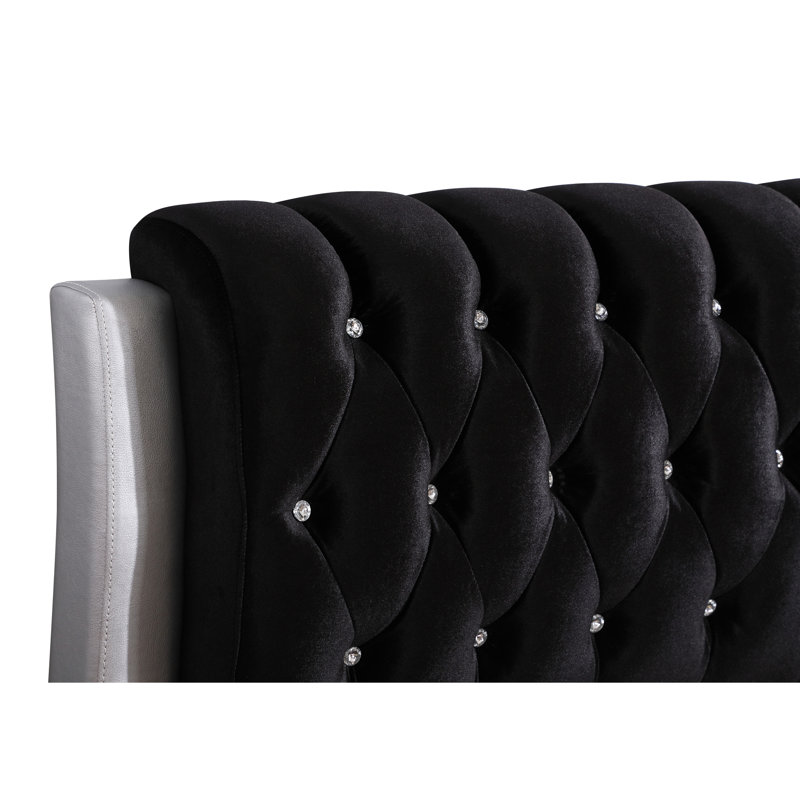 Champetre Upholstered Sleigh Bed, King, Silver/Black