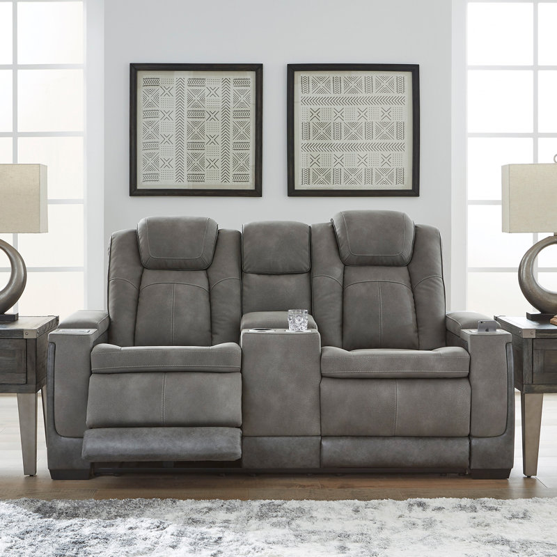 Leonardo 75'' Faux Leather Power Reclining Loveseat, Slate Faux Leather, Black/Gray
