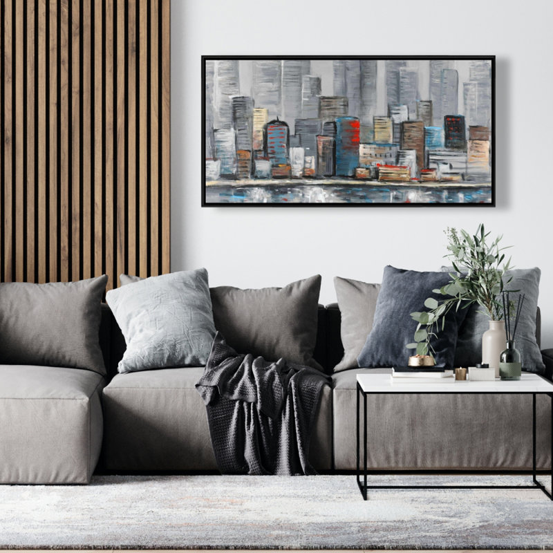 Abstract city skyline - 24"x48" Framed canvas