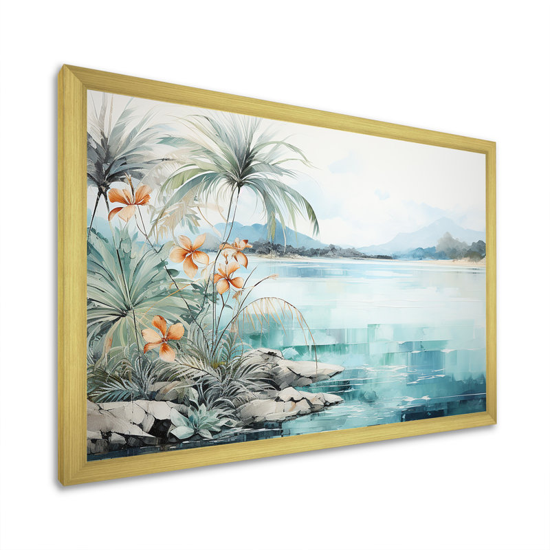 Erlich - Décoration murale plage et océan, Cadre doré simple, H 12 po x l 20 po x P 1 po
