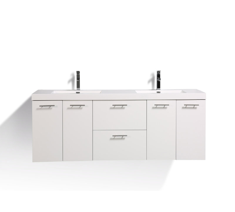 Leffler 84" Wall-Mounted Double Bathroom Vanity Set, White