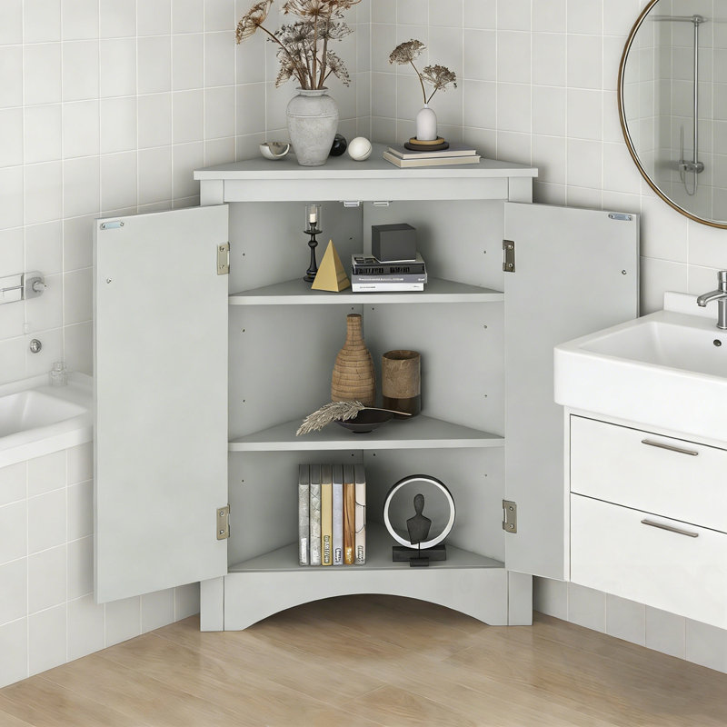 Bathroom corner Storage Cabinet with 2 Doors and Adjustable Shelves, Gray