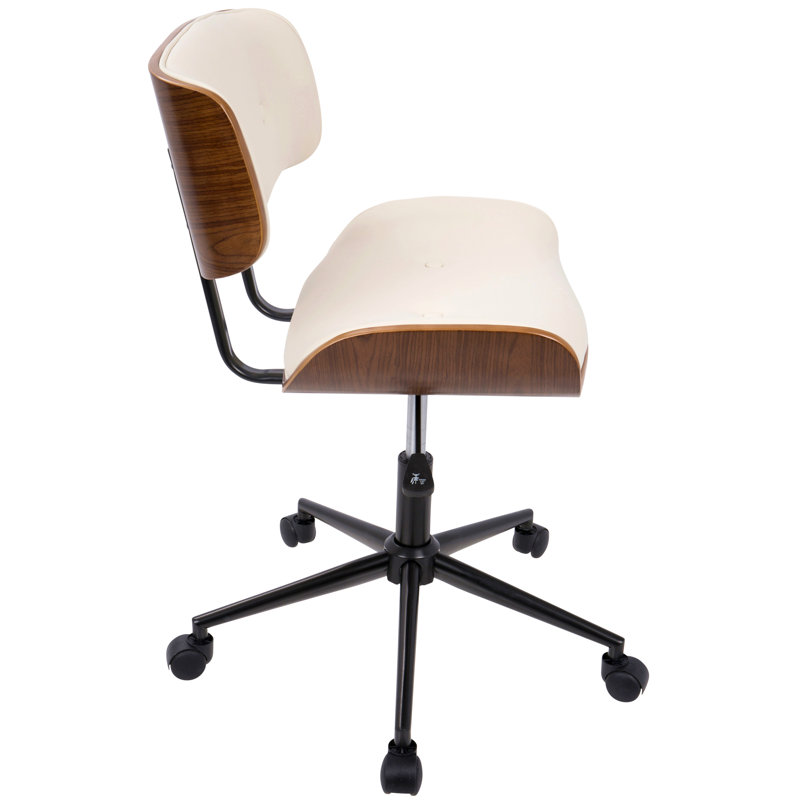 Mid-Century Modern Adjustable Office Chair With Swivel, Cream