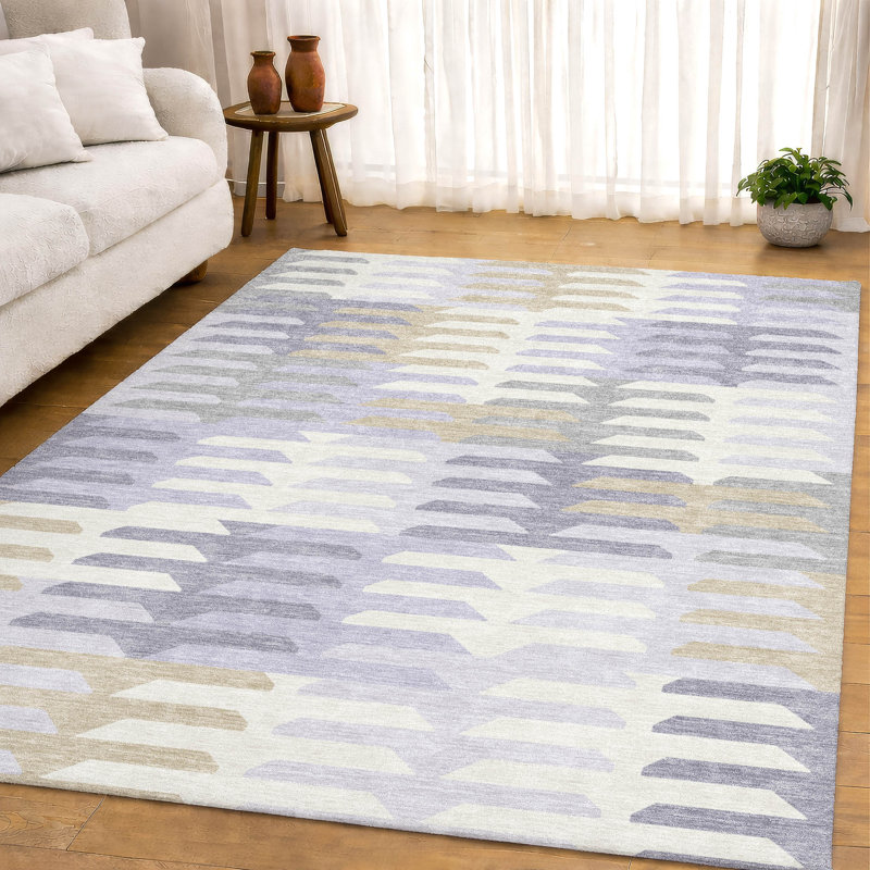 Premium Machine Washable Mayfield AMF2328 Geometric Rug, Denim, 10' x 14'