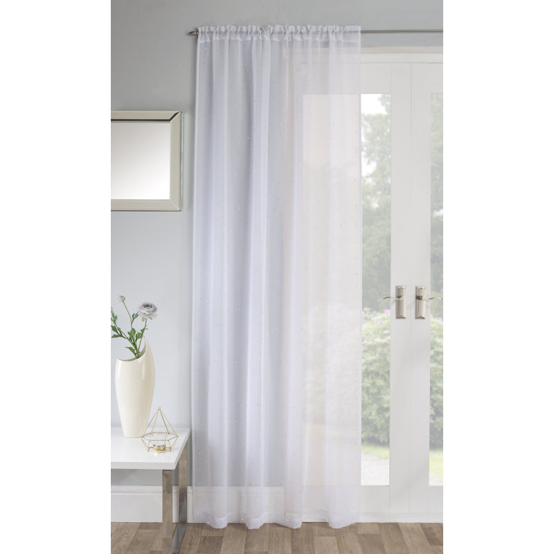 Adjani Sheer Curtain Single Panel, White, 140 W x 122 D cm
