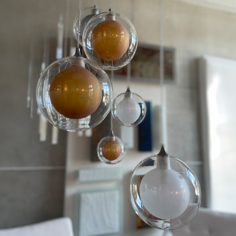 Reflection Moon 34 - Light Pendant, 144" H x 32" W x 32" D, Frosted Amber/Frosted White, White