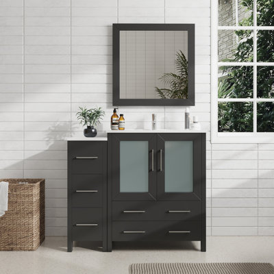 Brescia 42" Single Sink Freestanding Bathroom Vanity with Ceramic Top and Matching Mirror