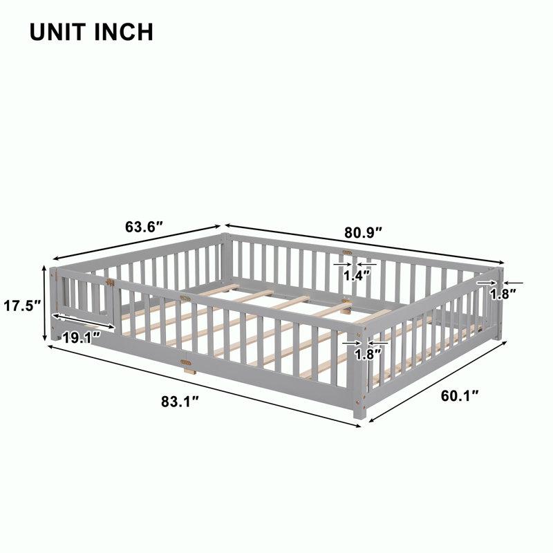 Lit plateforme, Grand, Gris