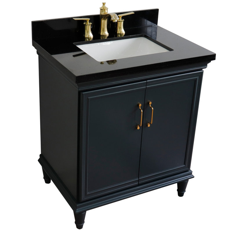 Ensemble de meuble-lavabo simple 31 po Meleri, Gris foncé, Granite noir