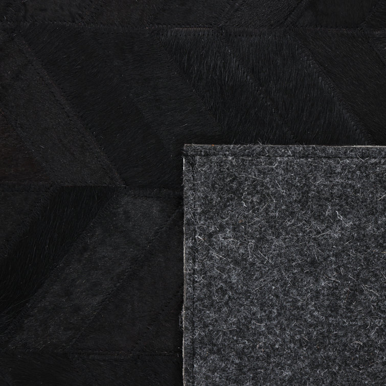 Meir Leather Chevron Area Rug in Black