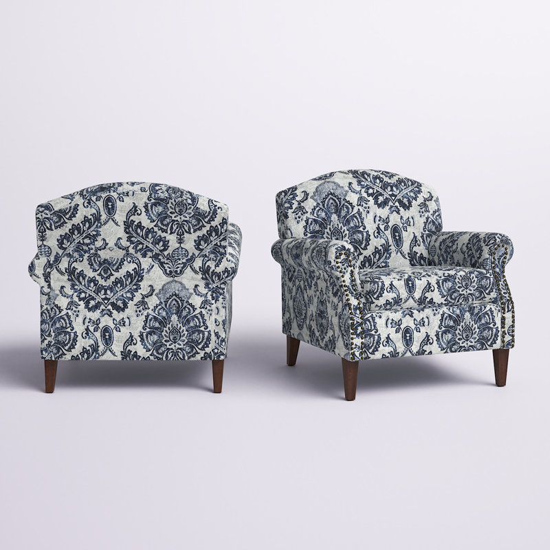 Fauteuil avec garniture cloutée Mooresville, Polyester marine
