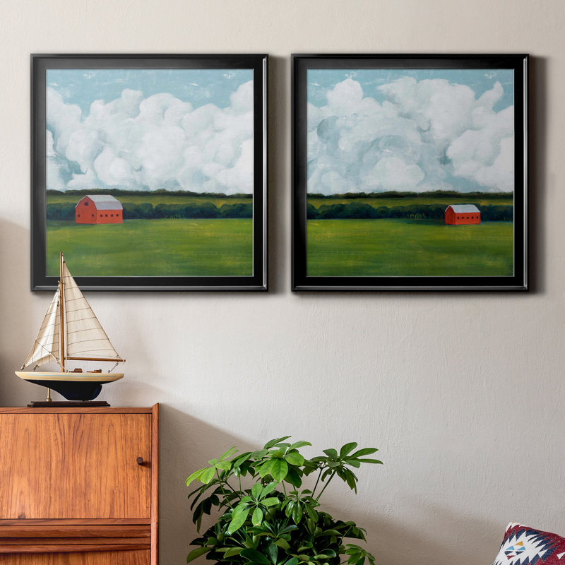 Lone Barn I - ensemble de 2 cadres photo, H 17,5 po x l 35 po x P 1,5 po, Toile avec cadre noir, Pas de tapis