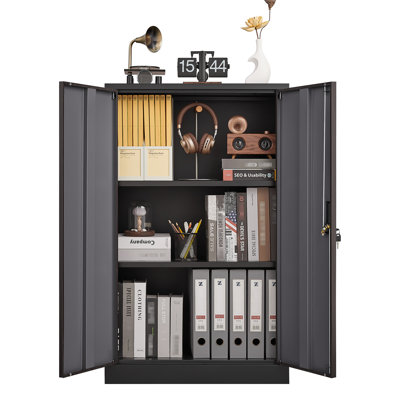 Adjustable Height Dividers Folding Storage Locker With Locking Doors, Black Steel Cabinet For Home Office, Garage, Exquisite Locks Metal Filing Locks, Dividers, Black, Easy Assembly, Spring Loaded