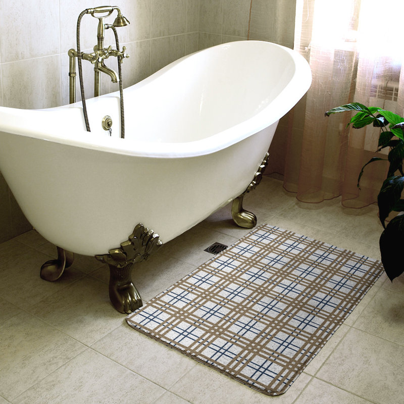 Memory Foam Non-Slip Bath Rug, 21" W x 34" L, Yellow/White 2