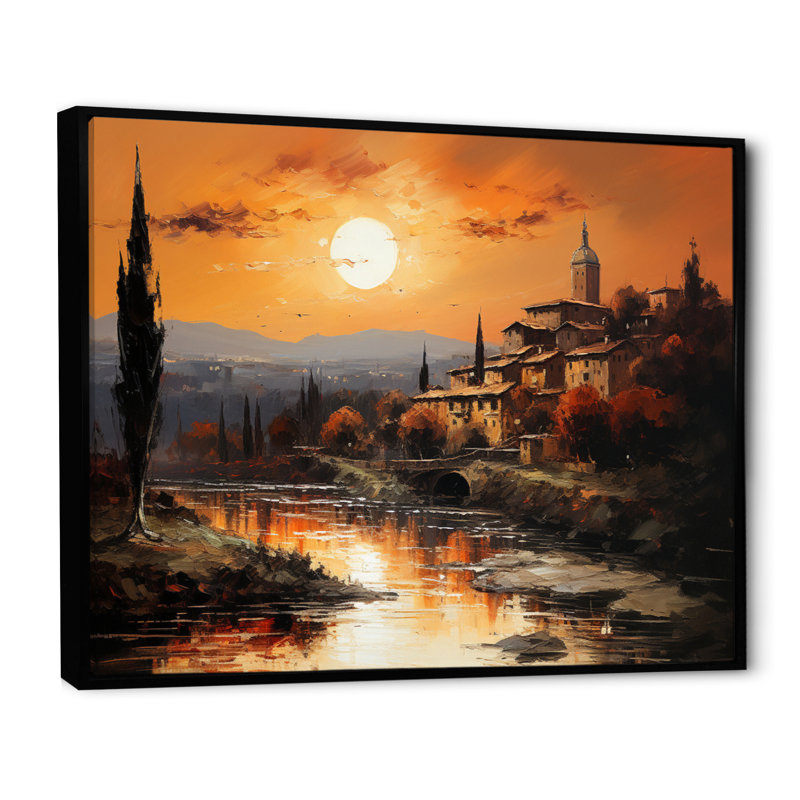 «Italy Tuscan Sunsets I», reproduction d'art sur toile encadrée, Cadre flottant noir, H 24 po x l 32 po x P 1 po