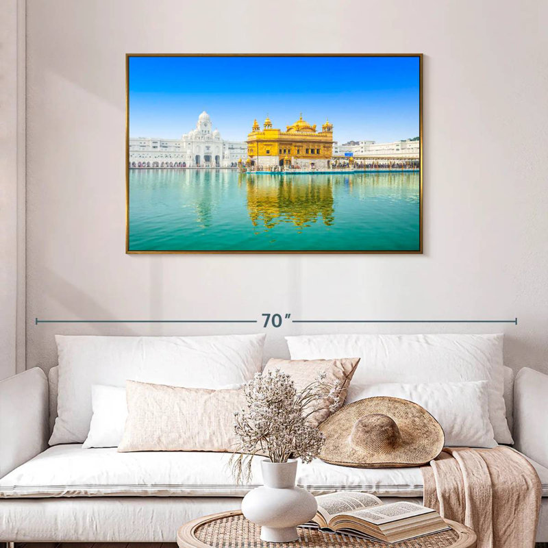 Temple de sri Harmandir, Cadre flottant doré, 43 po x 29 po