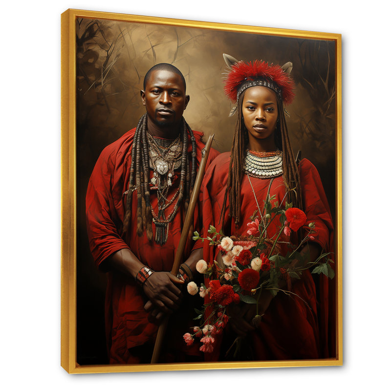 Guerriers Maasai d'Afrique II, H 44 po x l 34 po x P 1,5 po, Cadre flottant doré