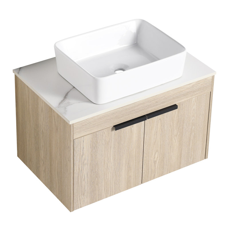 Meuble-lavabo moderne de 42 po avec lavabo d'art en céramique et conception murale
