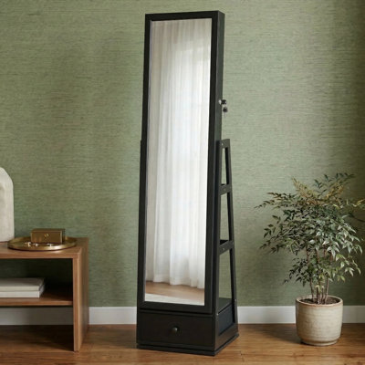 360° Rotating Jewelry Armoire with Full Length Mirror, LED Lighted Vanity Station with Foldable Shelf