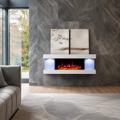 FLAMEKO Atacama Wall Mounted Fireplace All-in-One with Downlights and Remote Control 1.8kW Heater in White