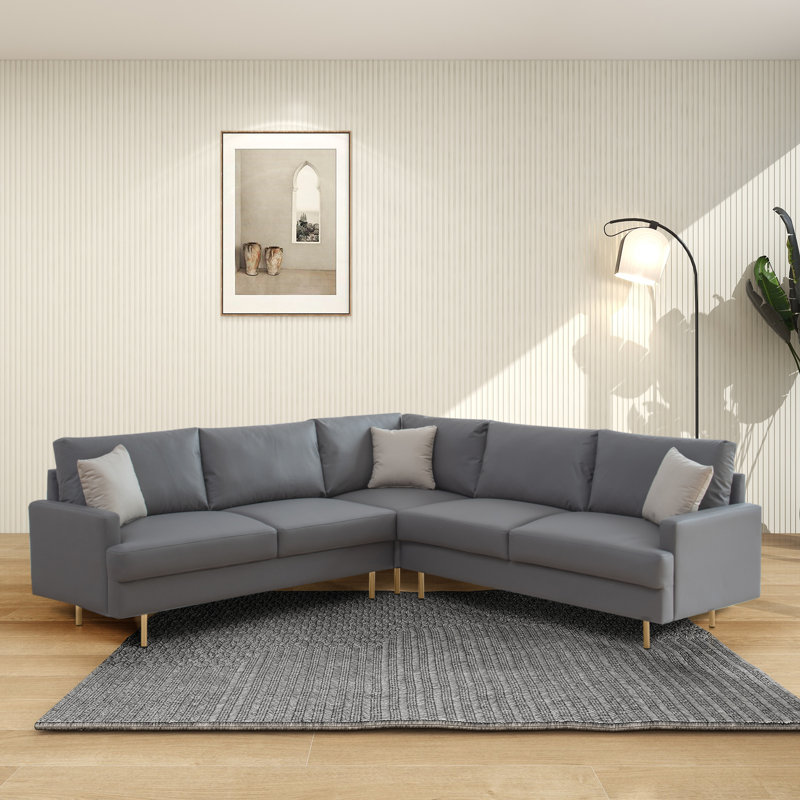 Canapé d'angle en tissu technique convertible Colliton, Similicuir gris foncé