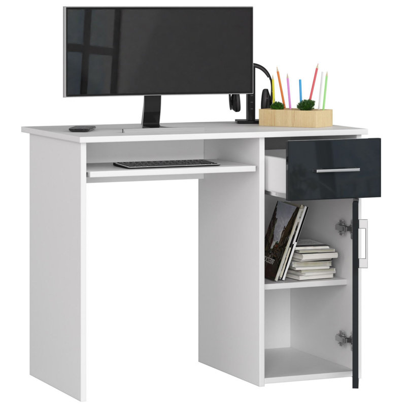 Eldrid Commercial Use 90Cm W Rectangular Computer Desk with Cabinet, Dark Grey