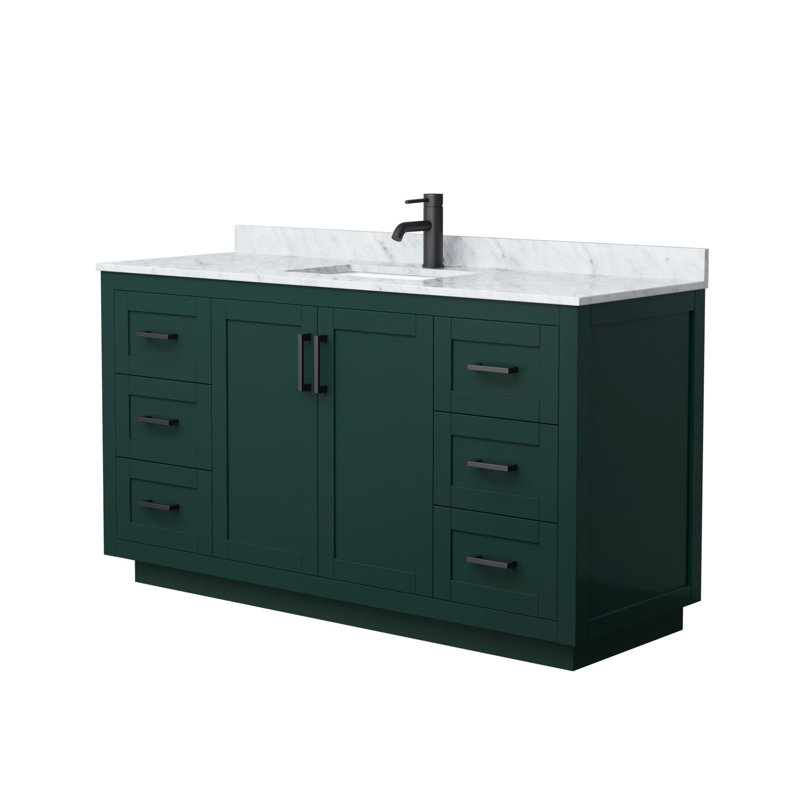 Miranda 60" Freestanding Single Bathroom Vanity with Marble Top, Matte Black, Green
