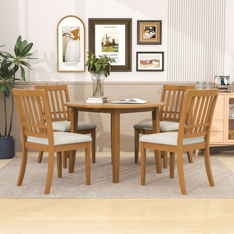 Ensemble de salle à manger 5 pièces à abattants avec table pliante en bois et 4 chaises rembourrées à dossier en lattes