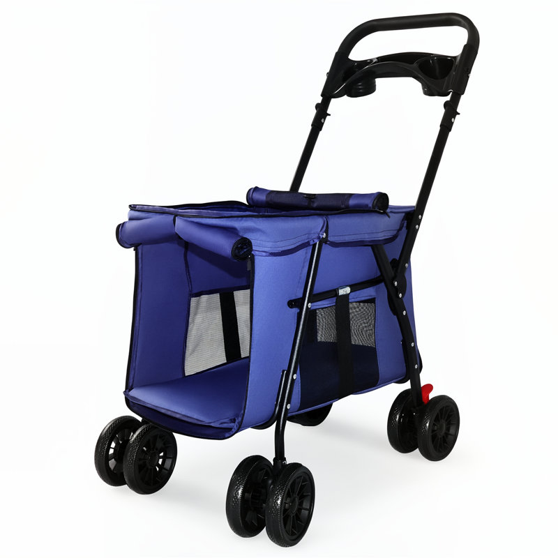 Pet Stroller, Foldable 4-Wheel Design, Blue
