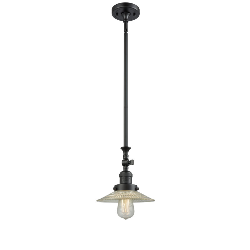 Luminaire suspendu conique à 1 lumière Miramontes, Halophane transparent, Noir mat, Ampoule incandescente rétro de 60 watts