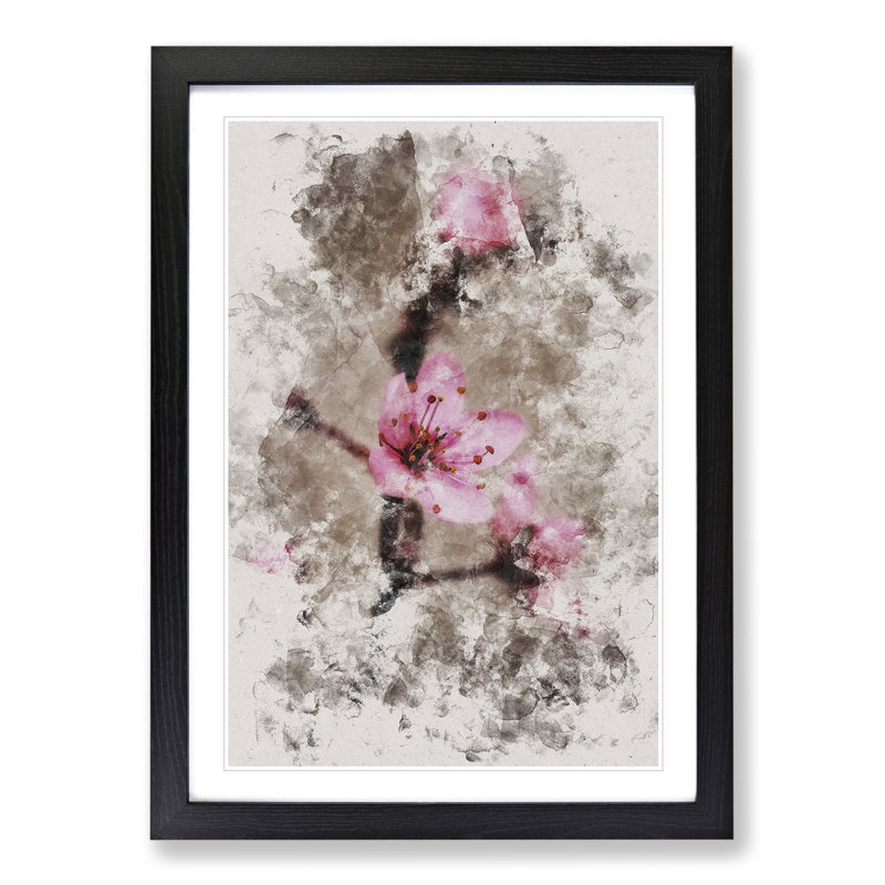 Pink Cherry Blossom Flowers Vol.1 - Picture Frame Graphic Art, Black Framed, 48cm H x 36cm W x 2cm D