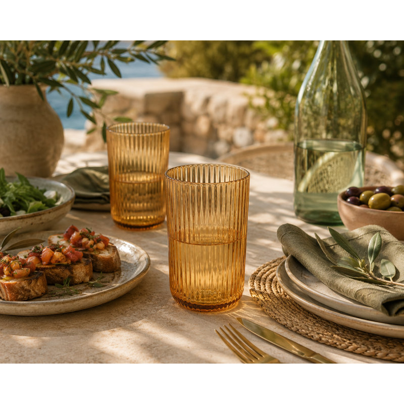 Ensemble de 4 gobelets 17 oz ambrés cannelés, Ambre