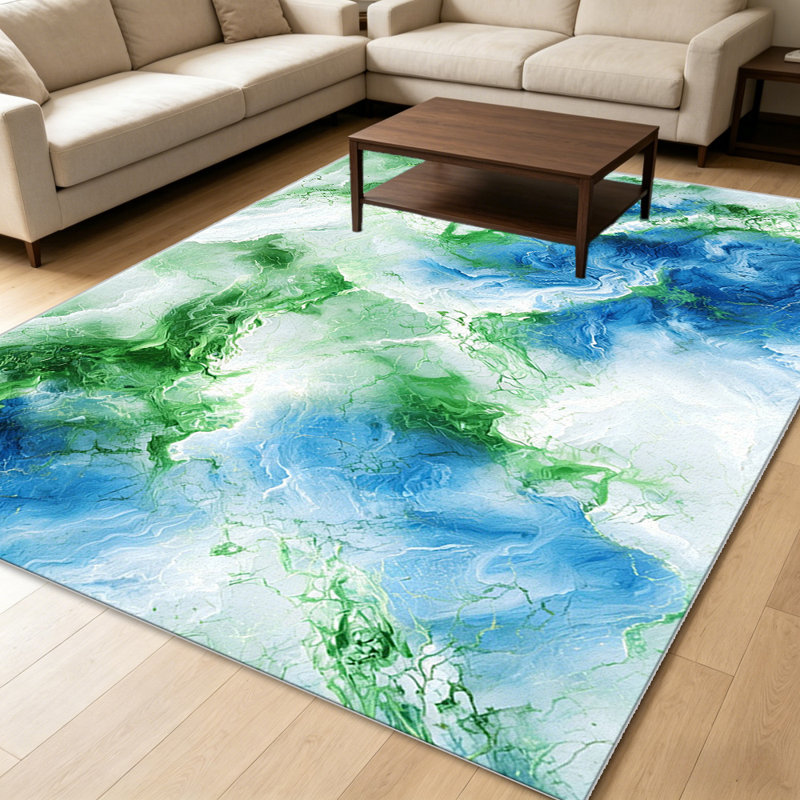 Green Blue Marble Texture carpet-easy to clean, machine-washable, soft and comfortable; suitable for door mats, kitchens, living rooms, bedrooms, corridors, and laundry areas. Easy to clean, durable carpet for home decoration.
