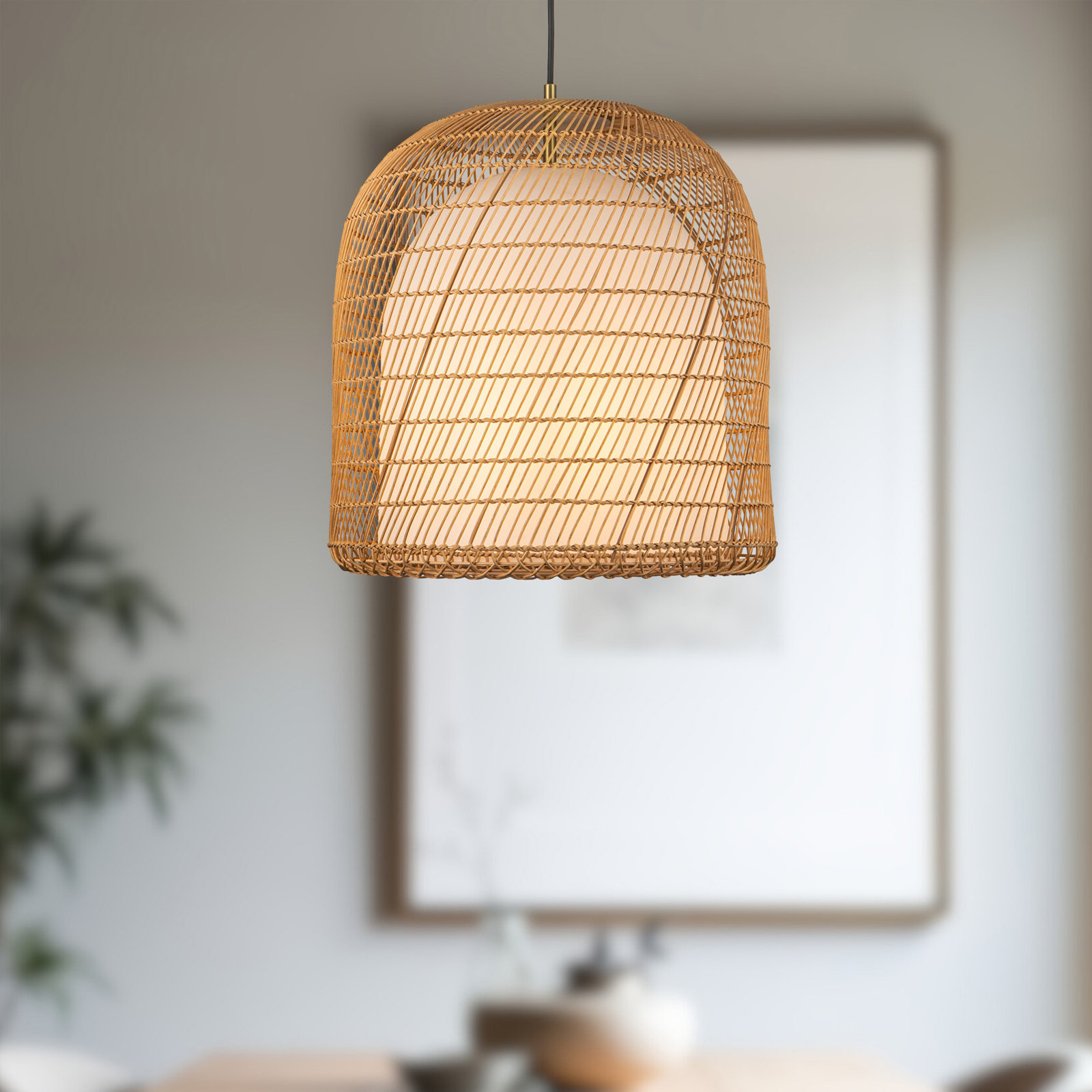Verbana Single Light Rattan Steel Pendant, Brown