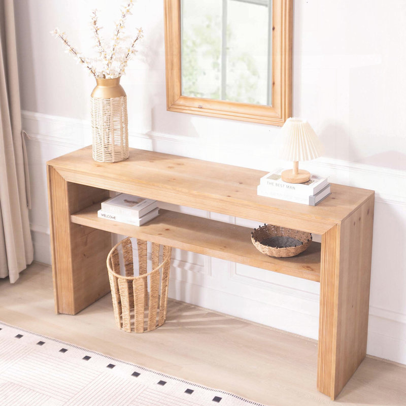 Console rustique en bois massif avec tablette de rangement