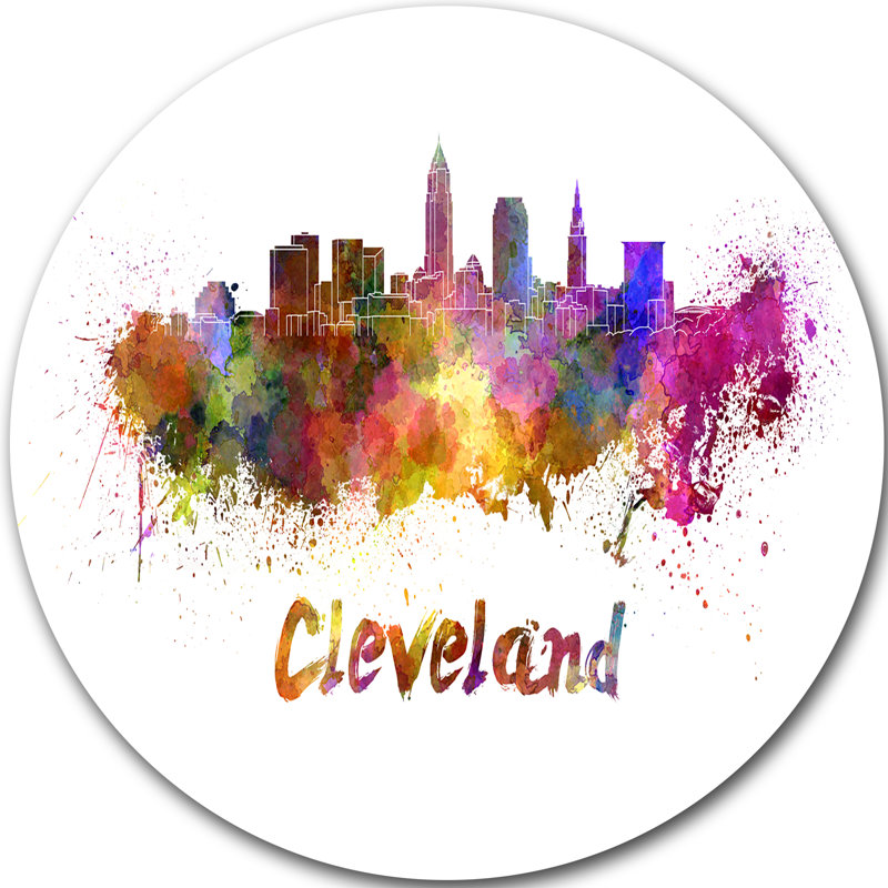 Cityscape Cleveland Skyline - impression d'art graphique, H 23 po x l 23 po x P 1 po, Métal