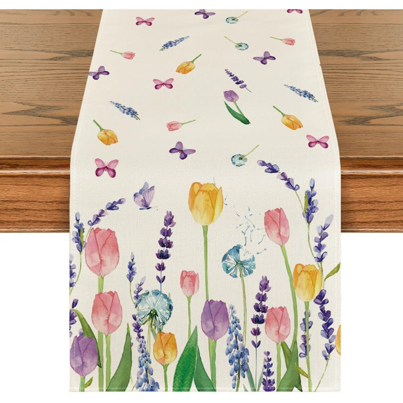 Chemin de table tulipe lavande - mauve - lin pour le printemps, l'été et les fêtes, L 9,4 po x l 7,3 po, Mauve